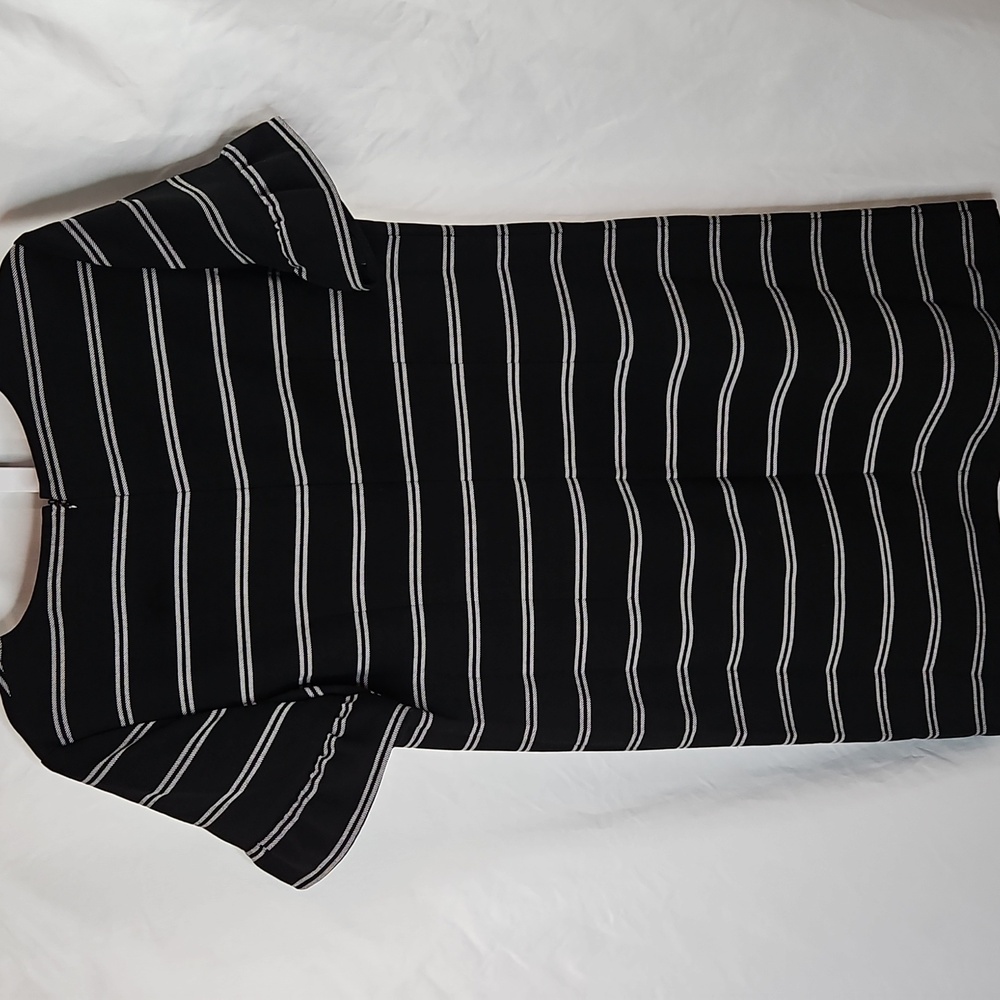 Ann Taylor Loft Black & White Striped Ruffle Sleeve Shift Dress Size 14 - Picture 7 of 7
